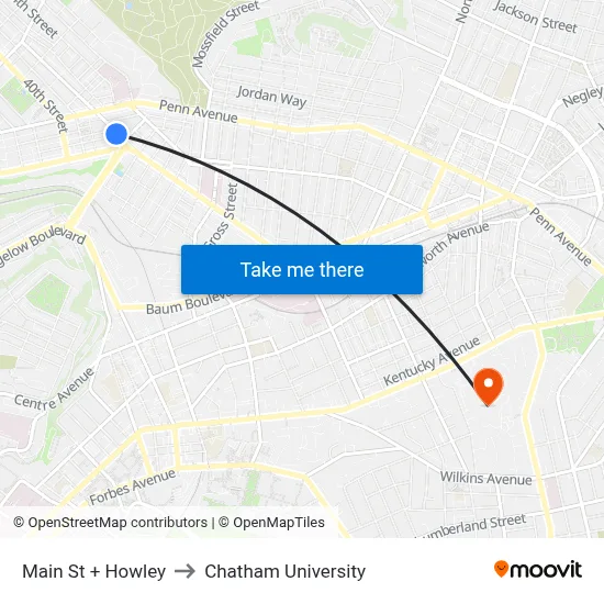 Main St + Howley to Chatham University map