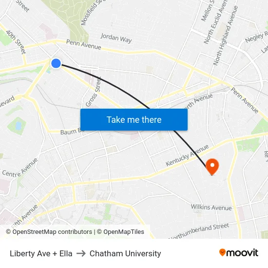 Liberty Ave + Ella to Chatham University map