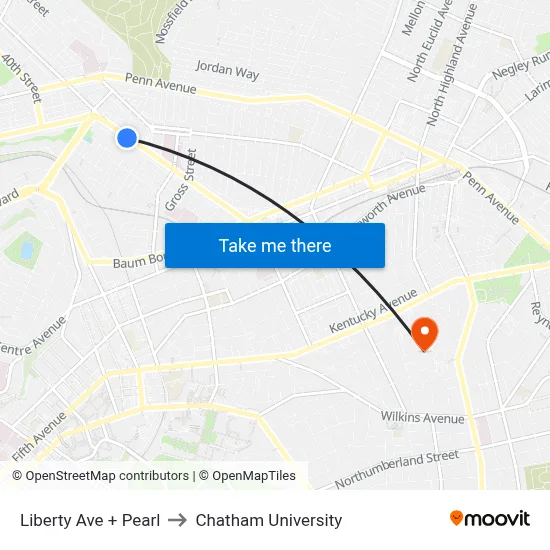 Liberty Ave + Pearl to Chatham University map