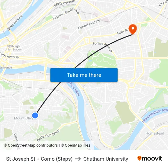 St Joseph St + Como (Steps) to Chatham University map