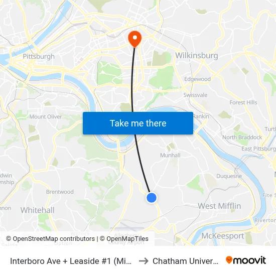 Interboro Ave + Leaside #1 (Mifflin) to Chatham University map