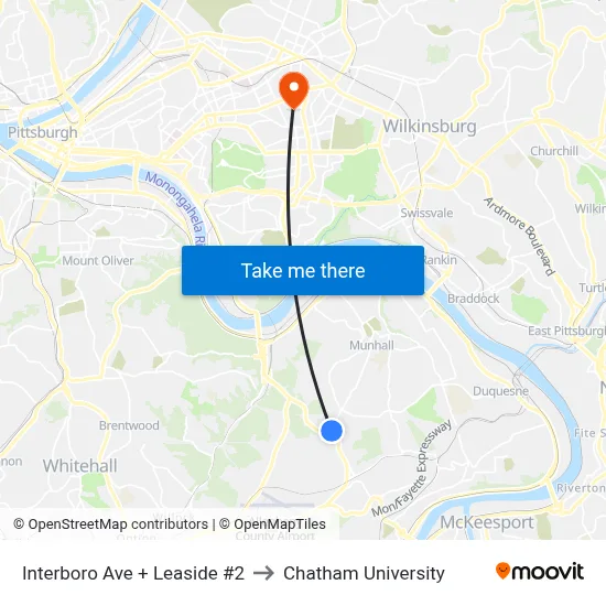 Interboro Ave + Leaside #2 to Chatham University map
