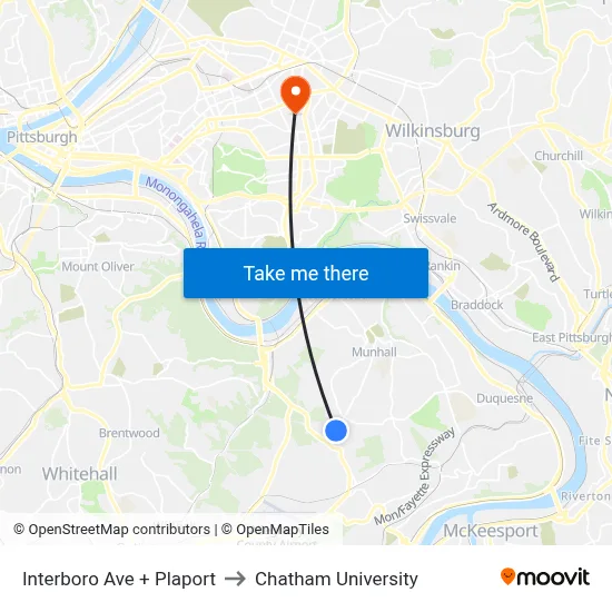 Interboro Ave + Plaport to Chatham University map