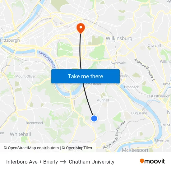 Interboro Ave + Brierly to Chatham University map