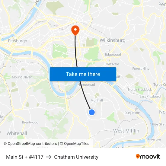 Main St + #4117 to Chatham University map