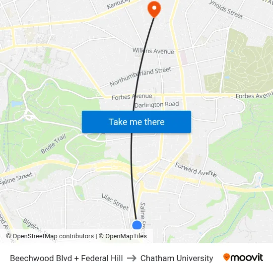 Beechwood Blvd + Federal Hill to Chatham University map