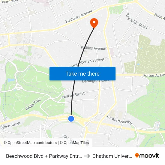 Beechwood Blvd + Parkway Entrance to Chatham University map