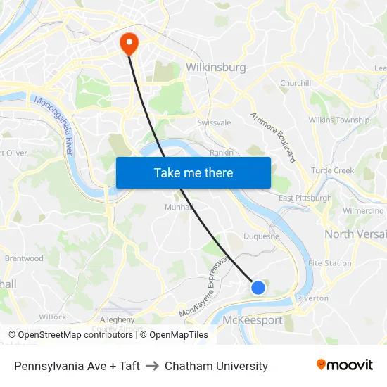 Pennsylvania Ave + Taft to Chatham University map