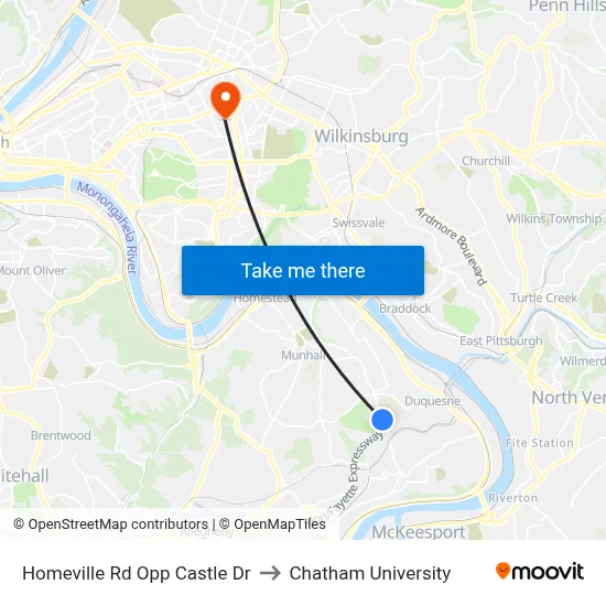 Homeville Rd Opp Castle Dr to Chatham University map