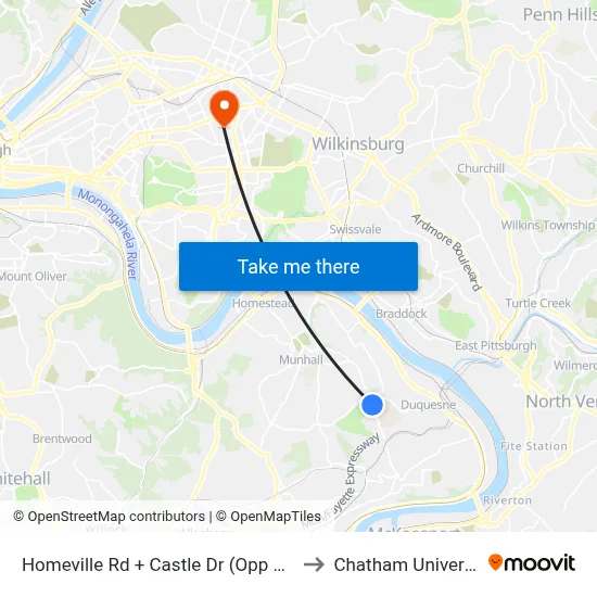Homeville Rd + Castle Dr (Opp Usps) to Chatham University map