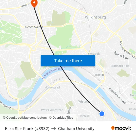 Eliza St + Frank (#3932) to Chatham University map