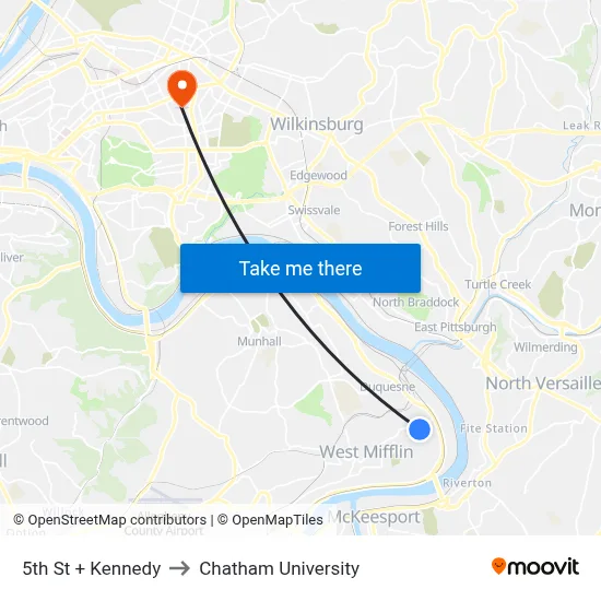 5th St + Kennedy to Chatham University map