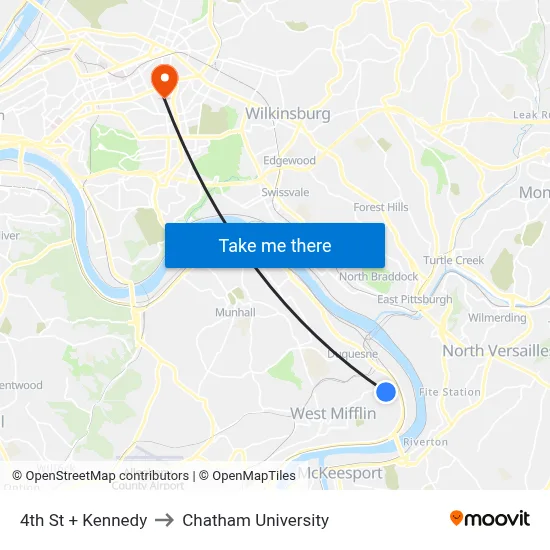 4th St + Kennedy to Chatham University map