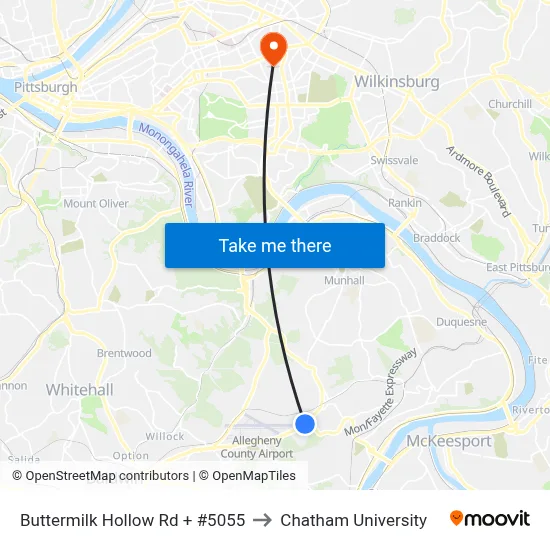 Buttermilk Hollow Rd + #5055 to Chatham University map