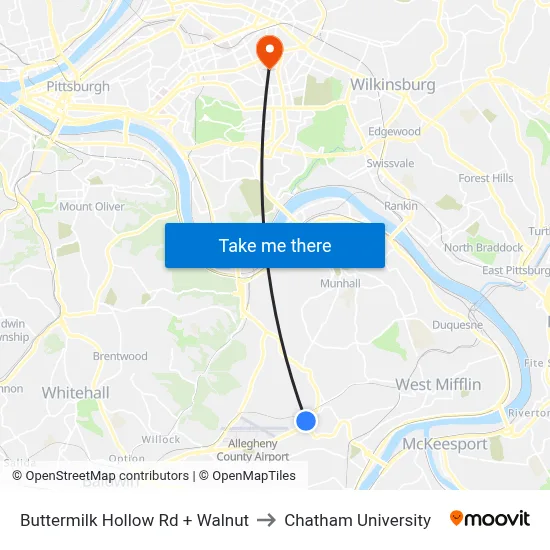 Buttermilk Hollow Rd + Walnut to Chatham University map