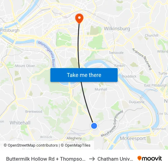 Buttermilk Hollow Rd + Thompson Run FS to Chatham University map