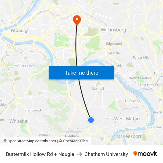 Buttermilk Hollow Rd + Naugle to Chatham University map