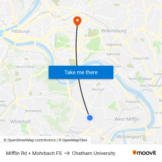 Mifflin Rd + Mohrbach FS to Chatham University map