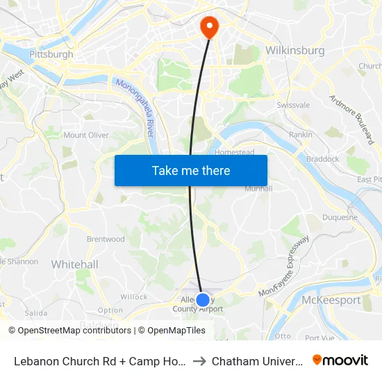 Lebanon Church Rd + Camp Hollow to Chatham University map