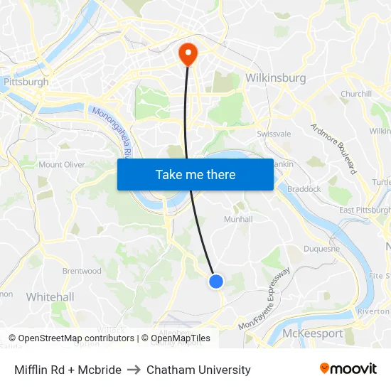 Mifflin Rd + Mcbride to Chatham University map