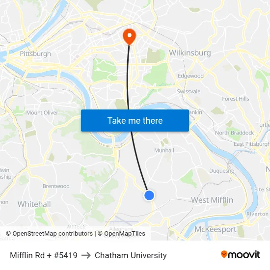 Mifflin Rd + #5419 to Chatham University map