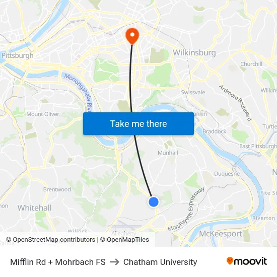 Mifflin Rd + Mohrbach FS to Chatham University map