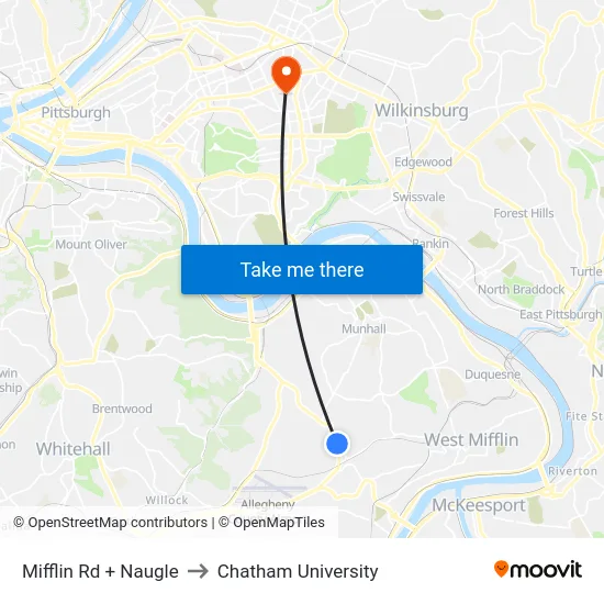 Mifflin Rd + Naugle to Chatham University map
