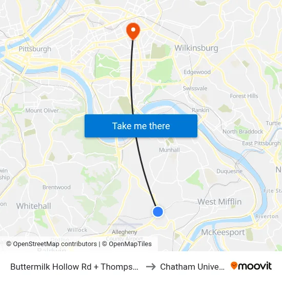 Buttermilk Hollow Rd + Thompson Run to Chatham University map