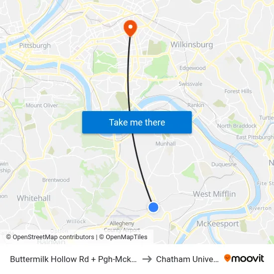 Buttermilk Hollow Rd + Pgh-Mckpt Blvd to Chatham University map