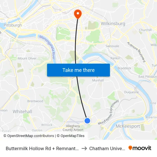 Buttermilk Hollow Rd + Remnant World to Chatham University map