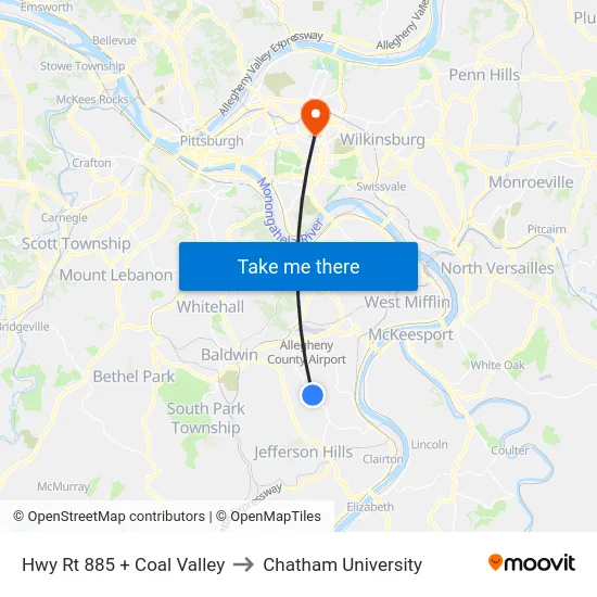 Hwy Rt 885 + Coal Valley to Chatham University map