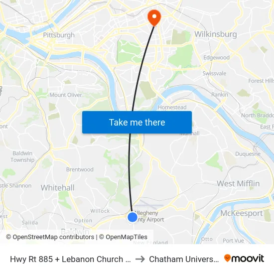 Hwy Rt 885 + Lebanon Church FS to Chatham University map
