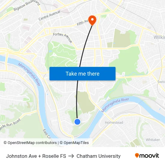 Johnston Ave + Roselle FS to Chatham University map