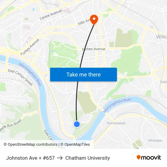Johnston Ave + #657 to Chatham University map