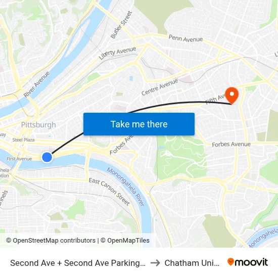 Second Ave + Second Ave Parking Pl (#1250) to Chatham University map