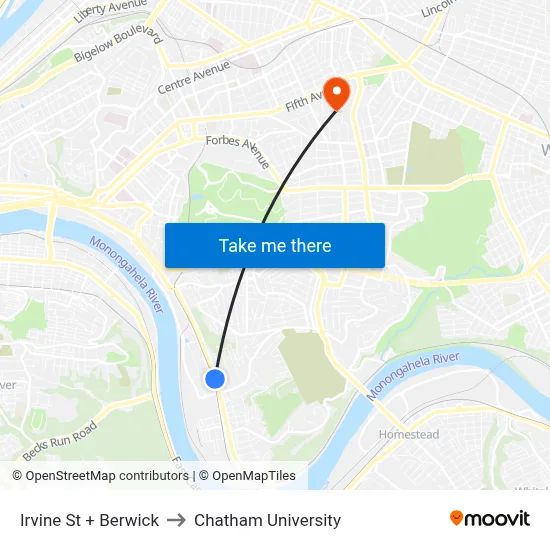 Irvine St + Berwick to Chatham University map