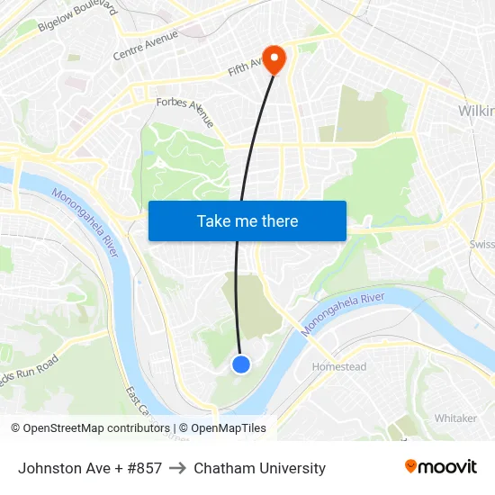 Johnston Ave + #857 to Chatham University map