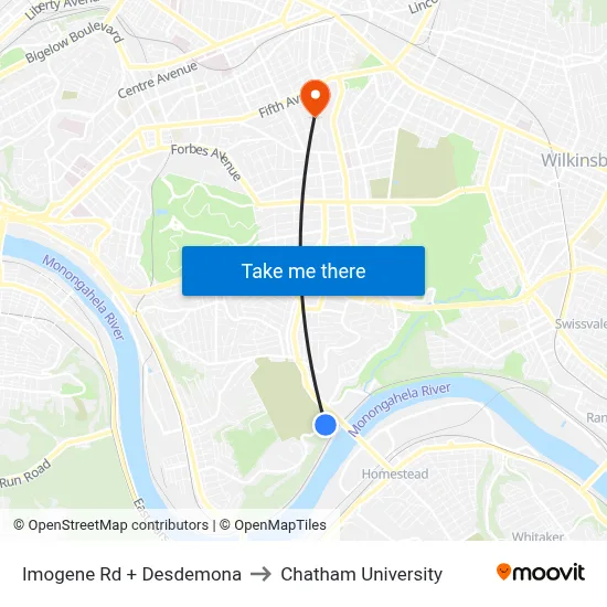 Imogene Rd + Desdemona to Chatham University map