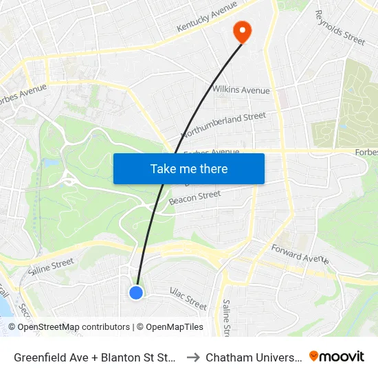 Greenfield Ave + Blanton St Steps to Chatham University map