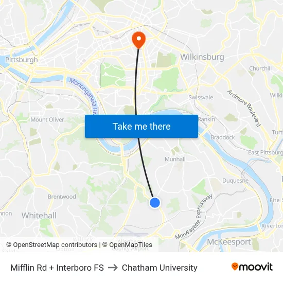 Mifflin Rd + Interboro FS to Chatham University map