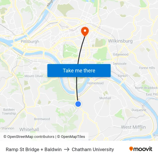 Ramp St Bridge + Baldwin to Chatham University map