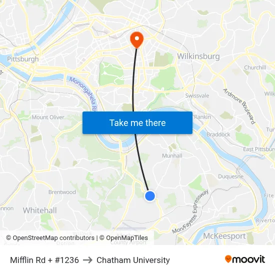 Mifflin Rd + #1236 to Chatham University map