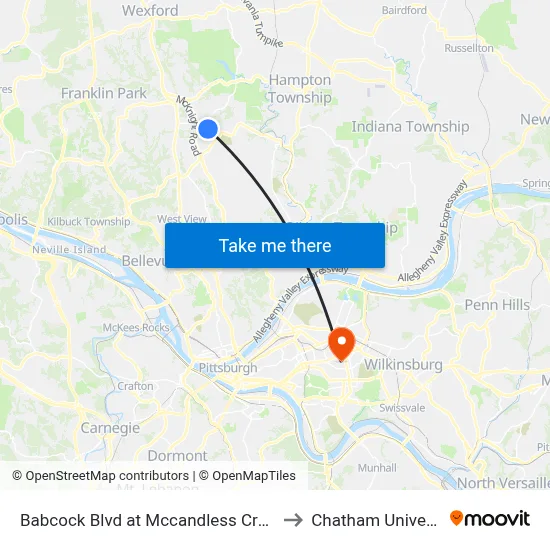Babcock Blvd at Mccandless Crossing to Chatham University map