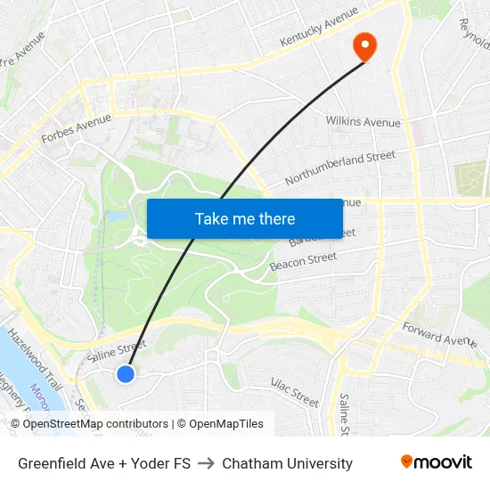 Greenfield Ave + Yoder FS to Chatham University map