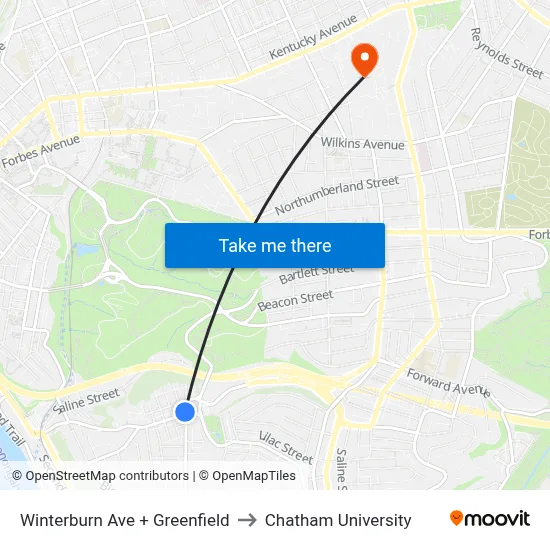 Winterburn Ave + Greenfield to Chatham University map