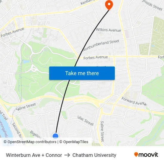 Winterburn Ave + Connor to Chatham University map