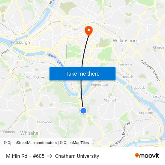 Mifflin Rd + #605 to Chatham University map