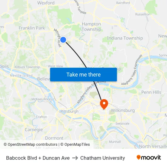 Babcock Blvd + Duncan Ave to Chatham University map