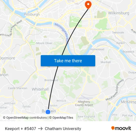 Keeport + #5407 to Chatham University map