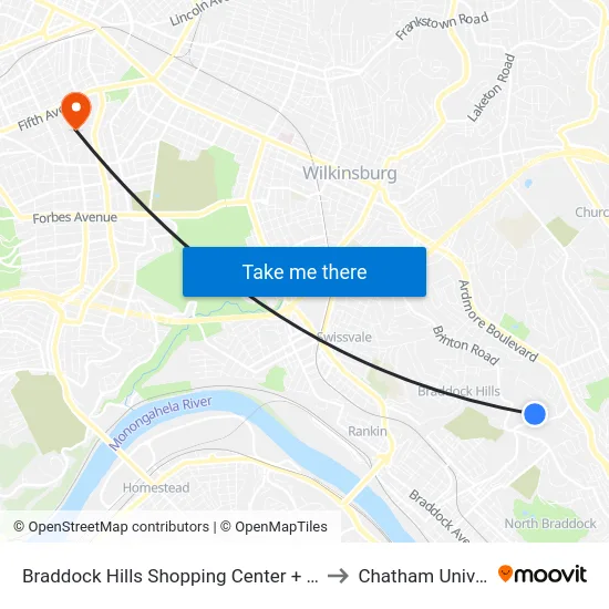 Braddock Hills Shopping Center + Storefront to Chatham University map